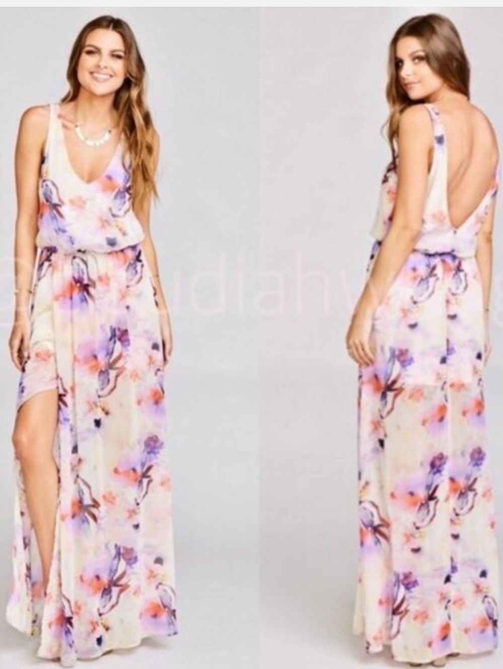 Show Me Your Mumu Kendall Floral Sleeveless V Neck Maxi Dress Cream Pink XL